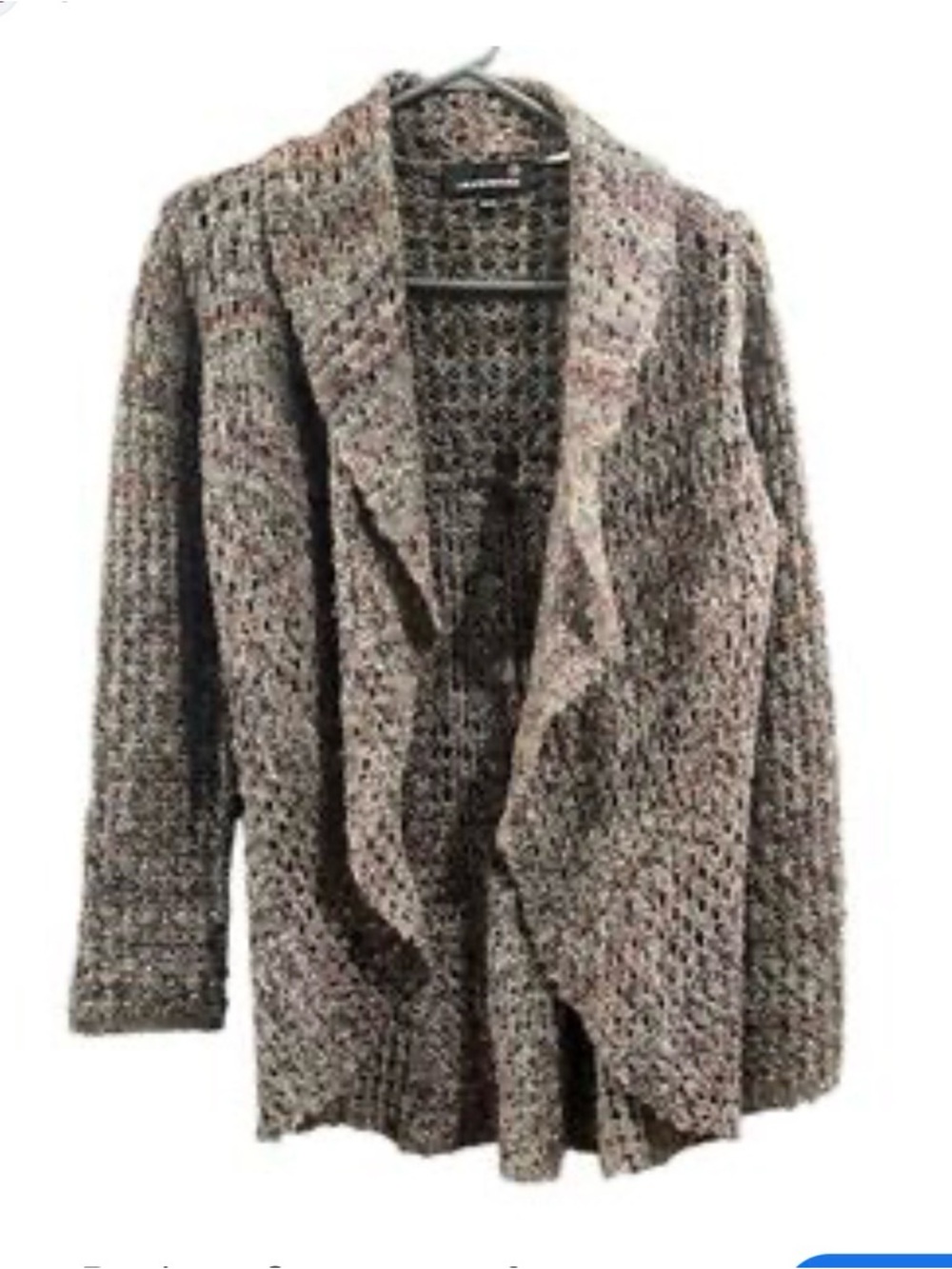 Open-Front Open Knit Cardigan Sweater - Taupe Multi